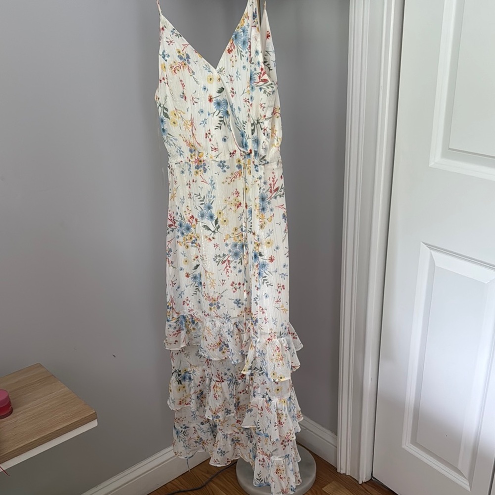 Fashion Nova Asymmetrical Ruffled Maxi Dress
